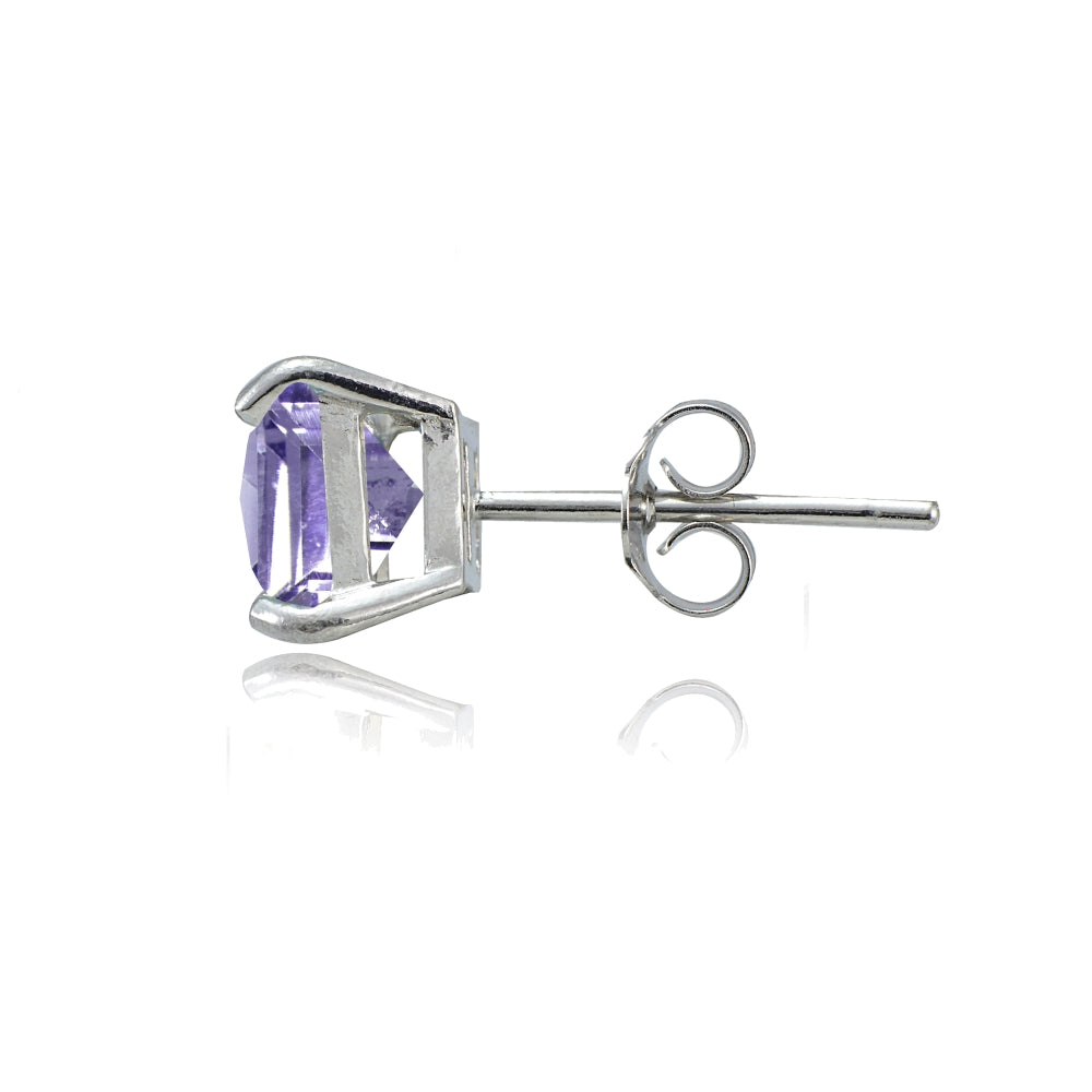 Sterling Silver Amethyst 6mm Square Stud Earrings-2