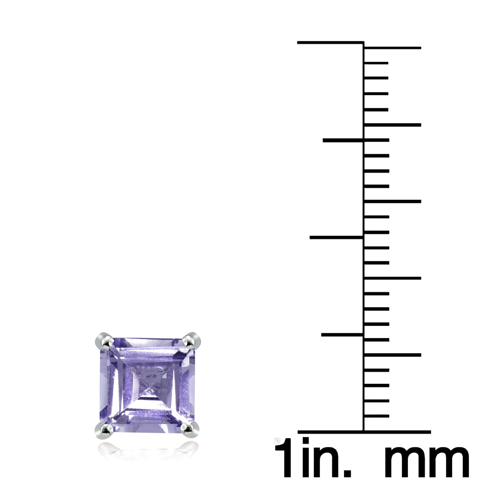 Sterling Silver Amethyst 6mm Square Stud Earrings-3