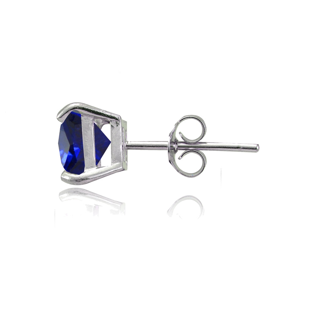 Sterling Silver Created Blue Sapphire 6mm Square Stud Earrings-2