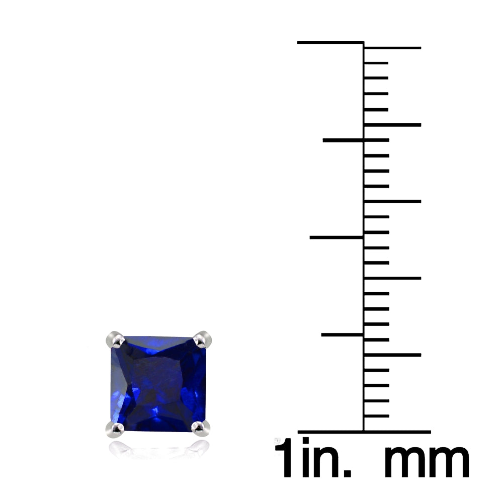 Sterling Silver Created Blue Sapphire 6mm Square Stud Earrings-3
