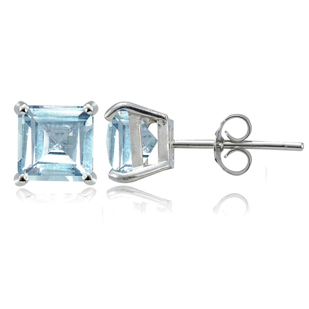 Sterling Silver Blue Topaz 6mm Square Stud Earrings