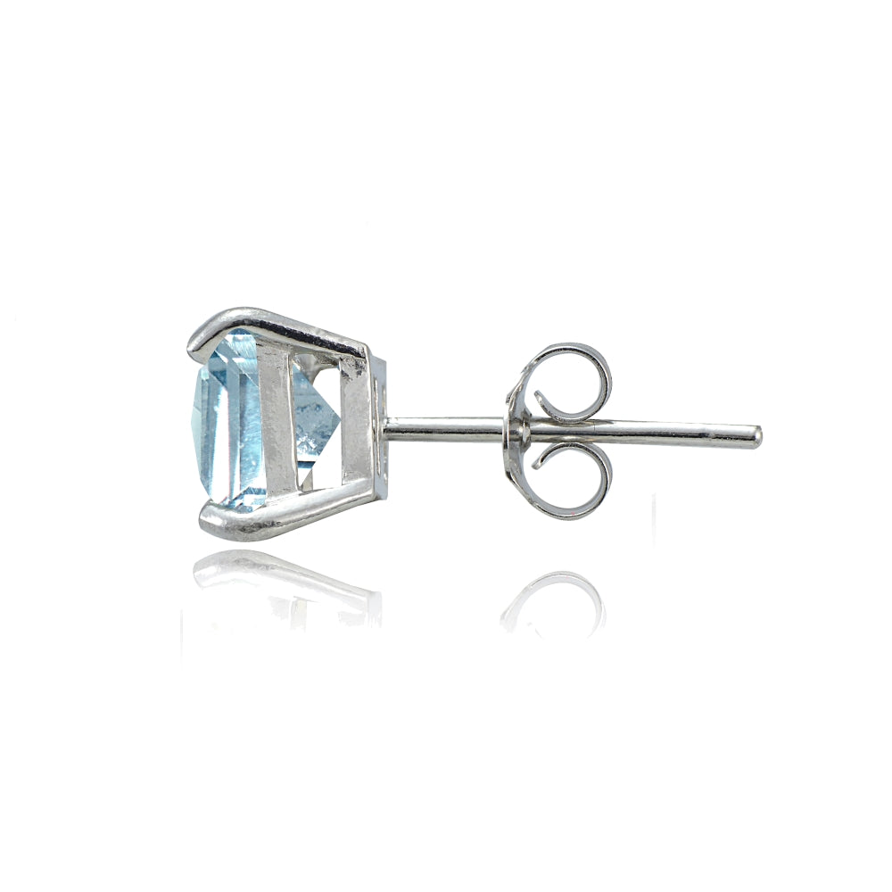 Sterling Silver Blue Topaz 6mm Square Stud Earrings-2