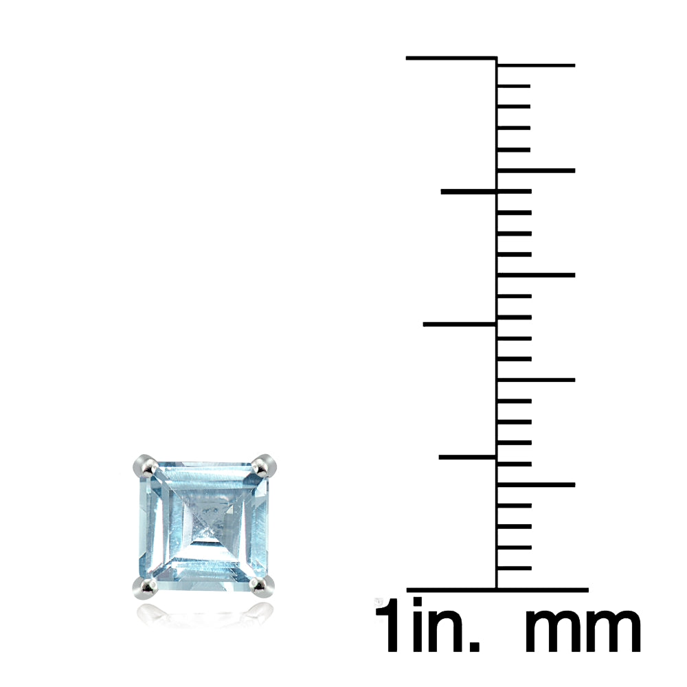 Sterling Silver Blue Topaz 6mm Square Stud Earrings-3