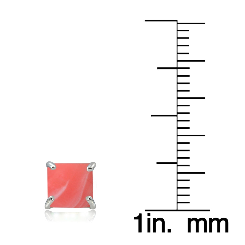 Sterling Silver Dyed Coral Square Stud Earrings-3