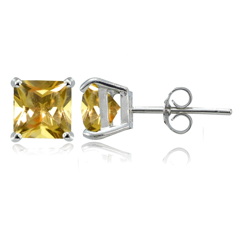 Sterling Silver Citrine 6mm Square Stud Earrings