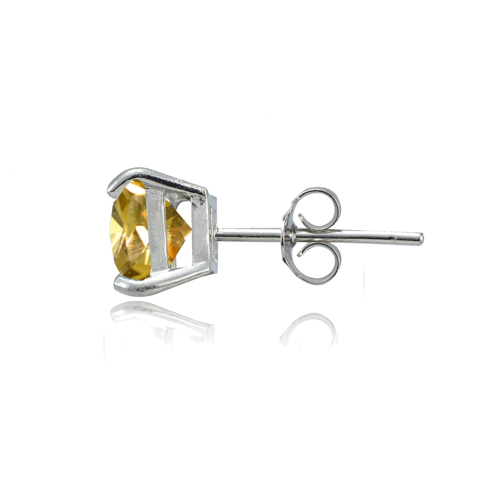 Sterling Silver Citrine 6mm Square Stud Earrings-2