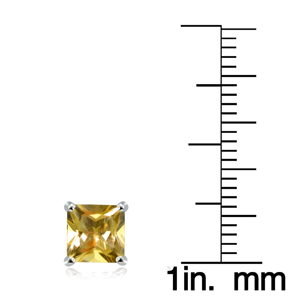 Sterling Silver Citrine 6mm Square Stud Earrings-3