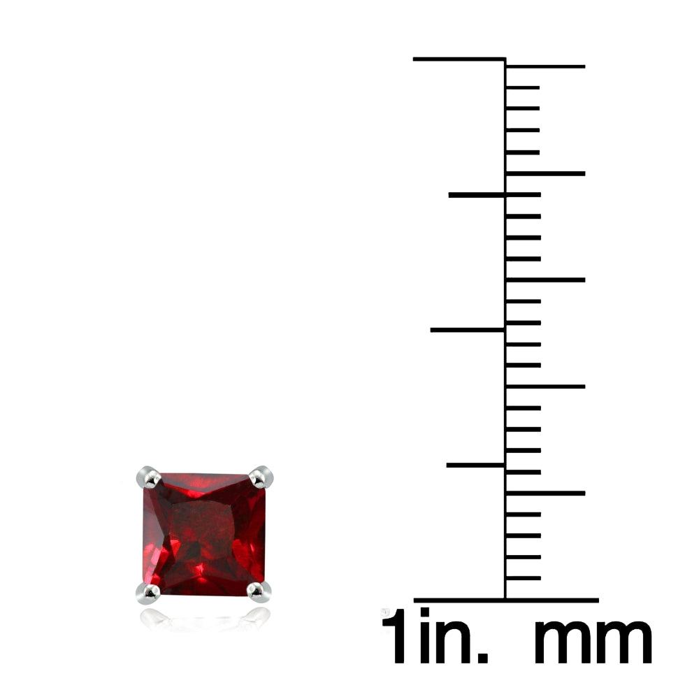 Sterling Silver Garnet 6mm Square Stud Earrings-3