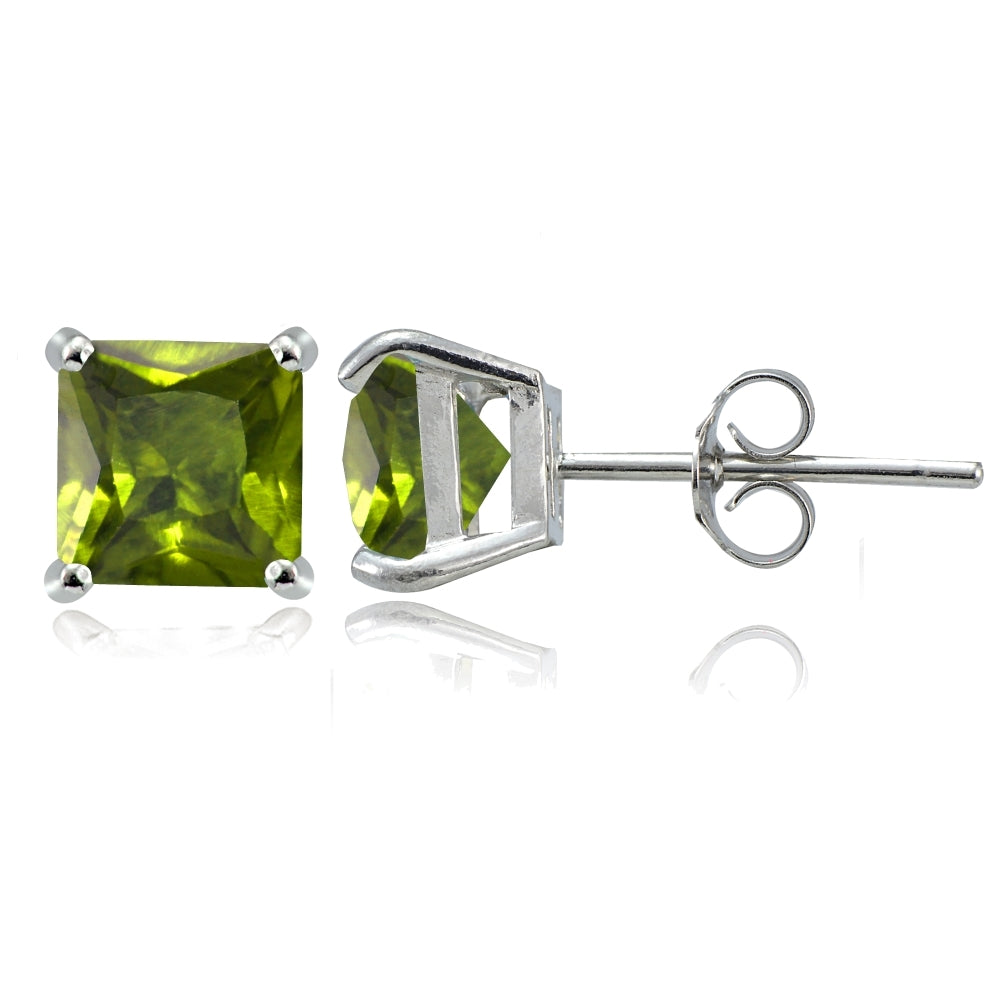 Sterling Silver Peridot 6mm Square Stud Earrings