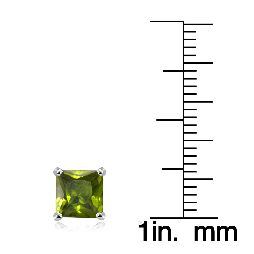 Sterling Silver Peridot 6mm Square Stud Earrings-3