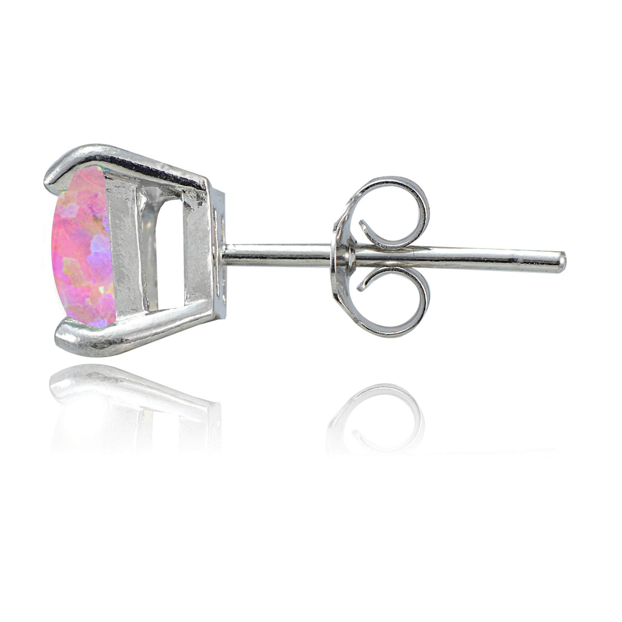 Sterling Silver Pink Opal Square Stud Earrings, 7mm-2