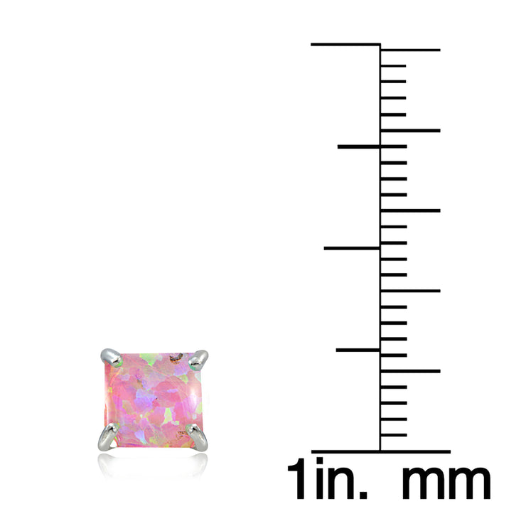 Sterling Silver Pink Opal Square Stud Earrings, 7mm