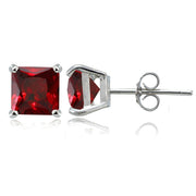 Sterling Silver Created Ruby 6mm Square Stud Earrings
