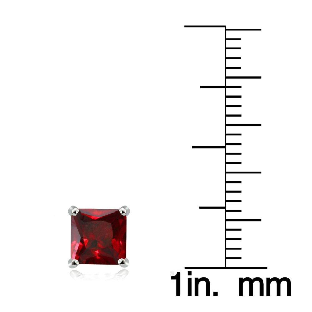 Sterling Silver Created Ruby 6mm Square Stud Earrings-3