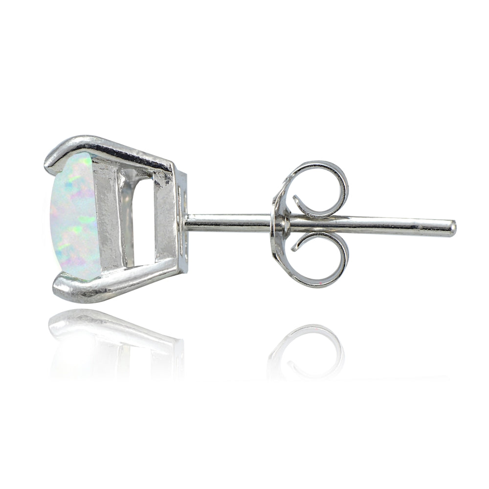 Sterling Silver Created White Opal 6mm Square Stud Earrings-2