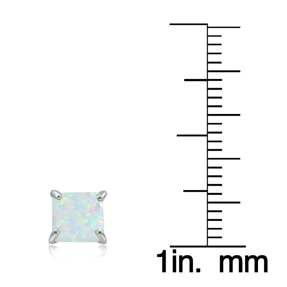 Sterling Silver Created White Opal 6mm Square Stud Earrings-3