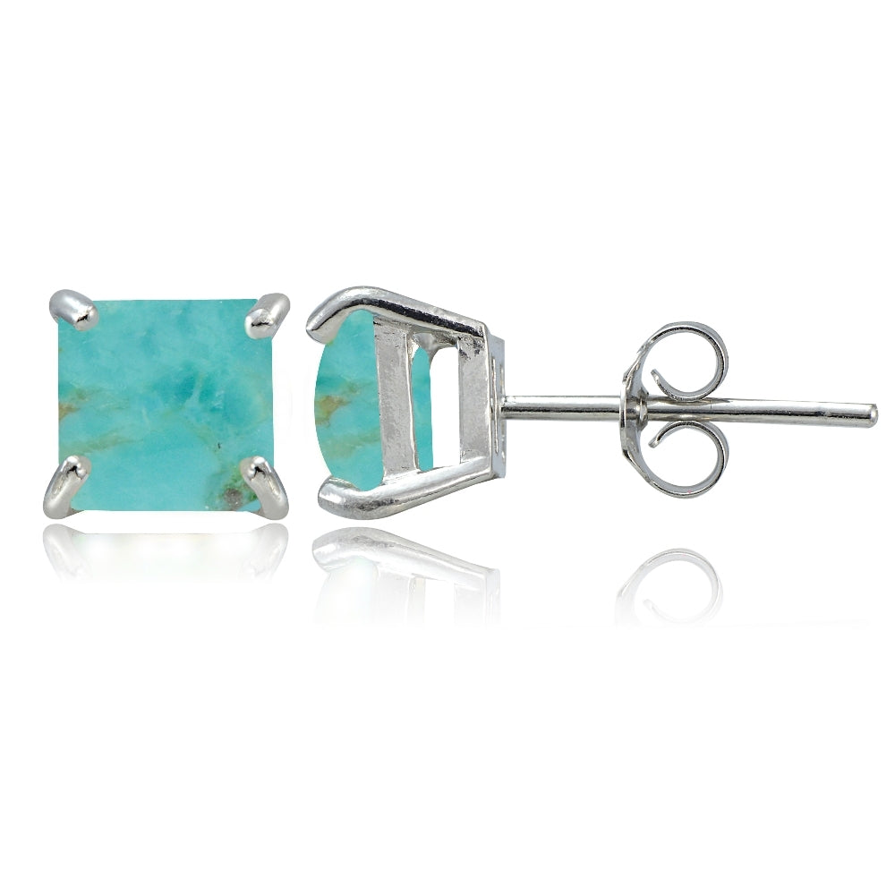 Sterling Silver Created Turquoise Square Stud Earrings