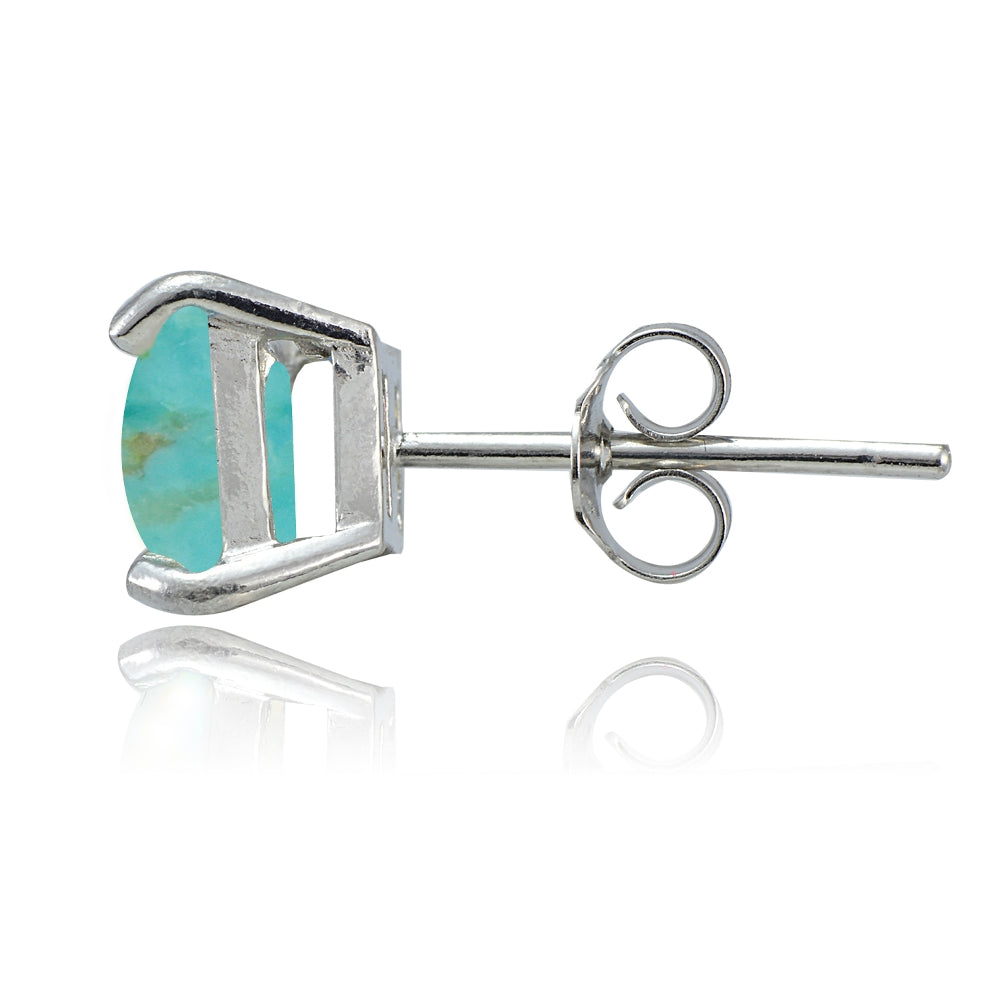 Sterling Silver Created Turquoise Square Stud Earrings-2