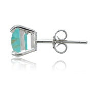 Sterling Silver Created Turquoise Square Stud Earrings