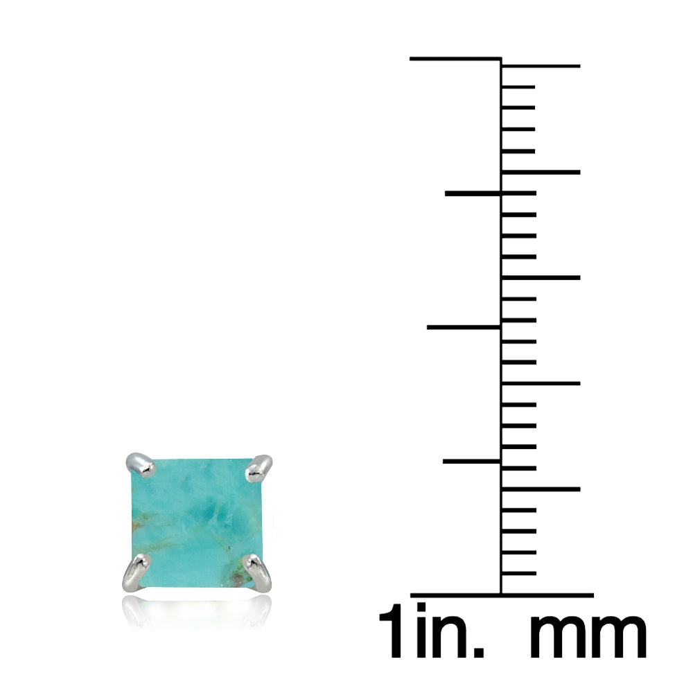 Sterling Silver Created Turquoise Square Stud Earrings-3