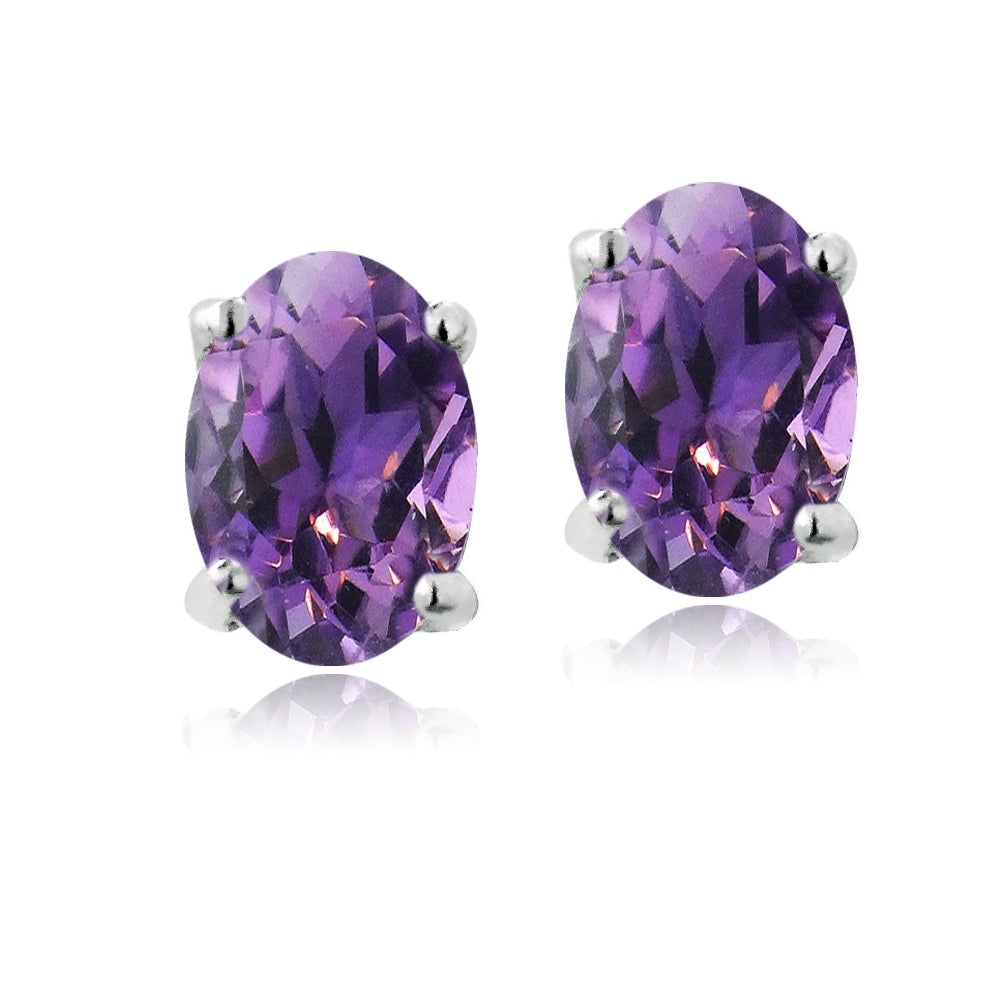 Sterling Silver 1 ct African Amethyst 6x4 Oval Stud Earrings