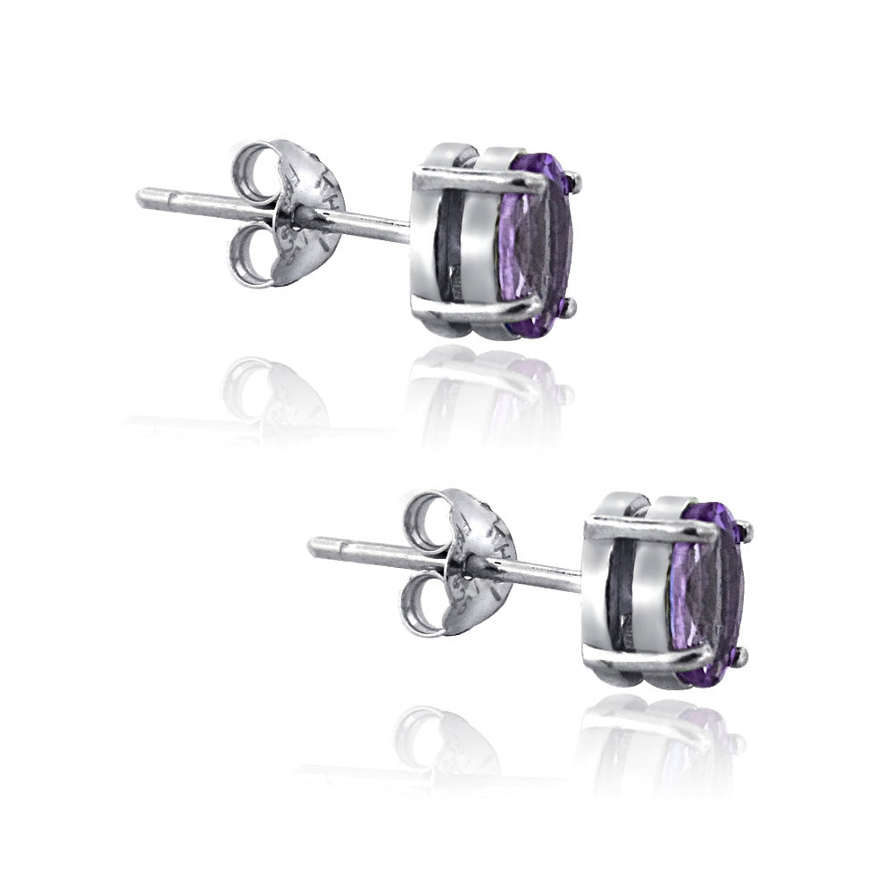 Sterling Silver 1 ct African Amethyst 6x4 Oval Stud Earrings-2