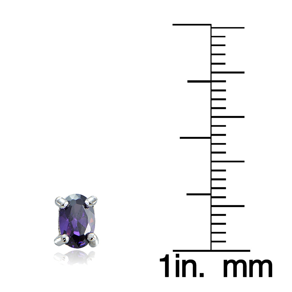 Sterling Silver Amethyst CZ Oval Stud Earrings-5