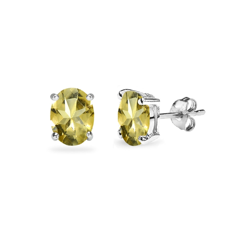 Sterling Silver Citrine 6x4mm Oval-Cut Solitaire Stud Earrings