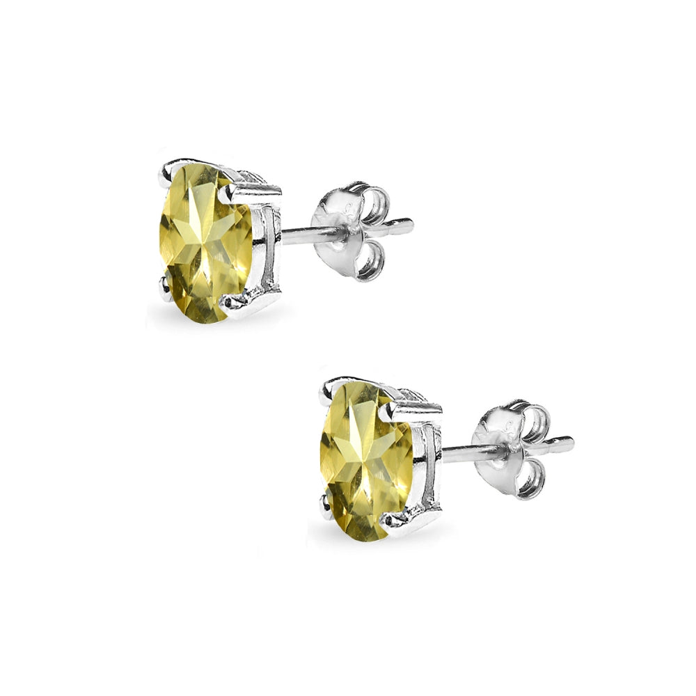 Sterling Silver Citrine 6x4mm Oval-Cut Solitaire Stud Earrings-2