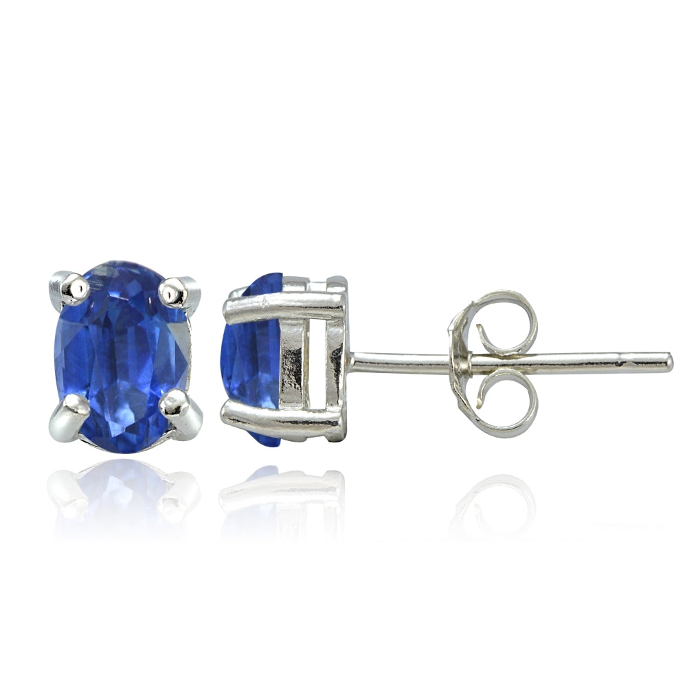 Sterling Silver Genuine Kyanite 6x4mm Oval Stud Earrings