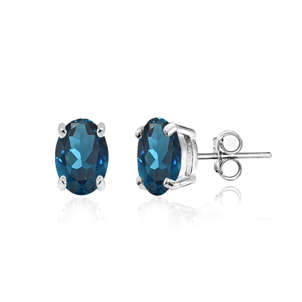 Sterling Silver London Blue Topaz 6x4mm Oval Stud Earrings