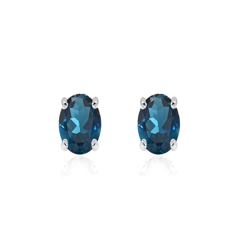 Sterling Silver London Blue Topaz 6x4mm Oval Stud Earrings-2
