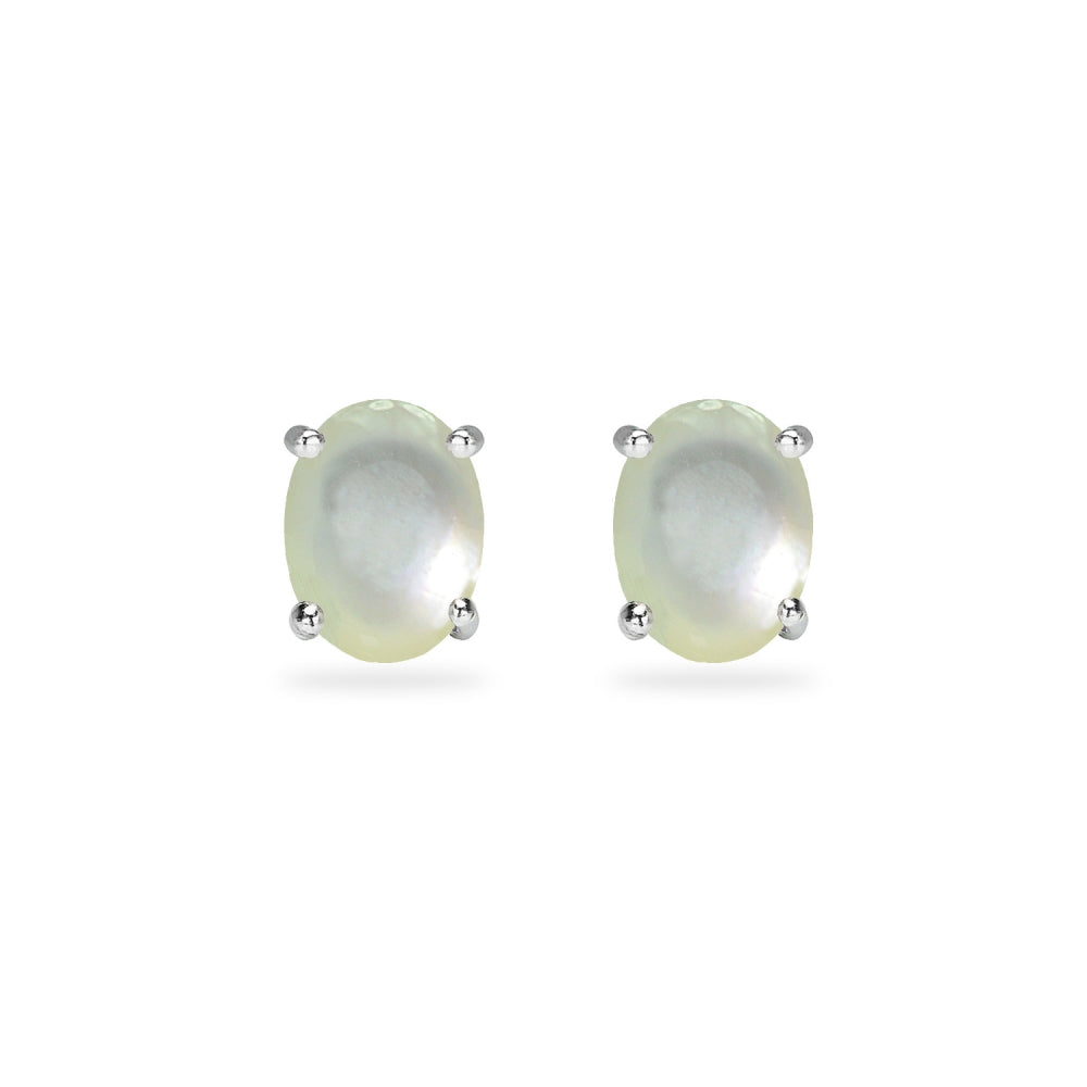 Sterling Silver Created Mother of Pearl Oval 6x4mm Prong-set Stud Earrings-2
