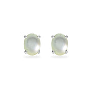 Sterling Silver Created Mother of Pearl Oval 6x4mm Prong-set Stud Earrings