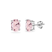 Sterling Silver Created Morganite 6x4mm Oval Solitaire Dainty Stud Earrings