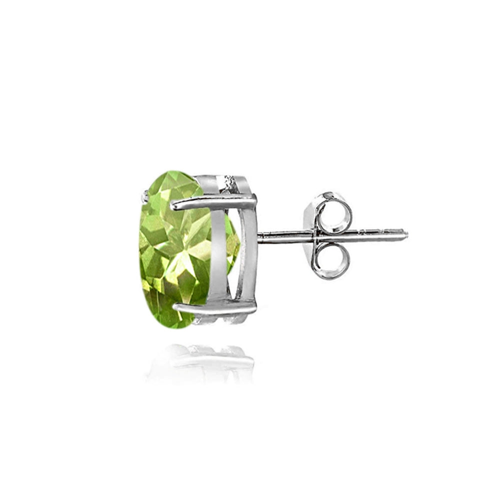 Sterling Silver Peridot 6x4mm Oval Stud Earrings-2
