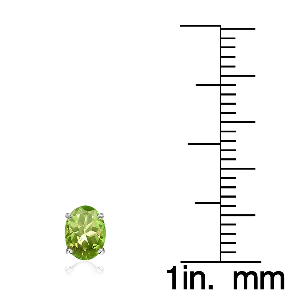 Sterling Silver Peridot 6x4mm Oval Stud Earrings-3