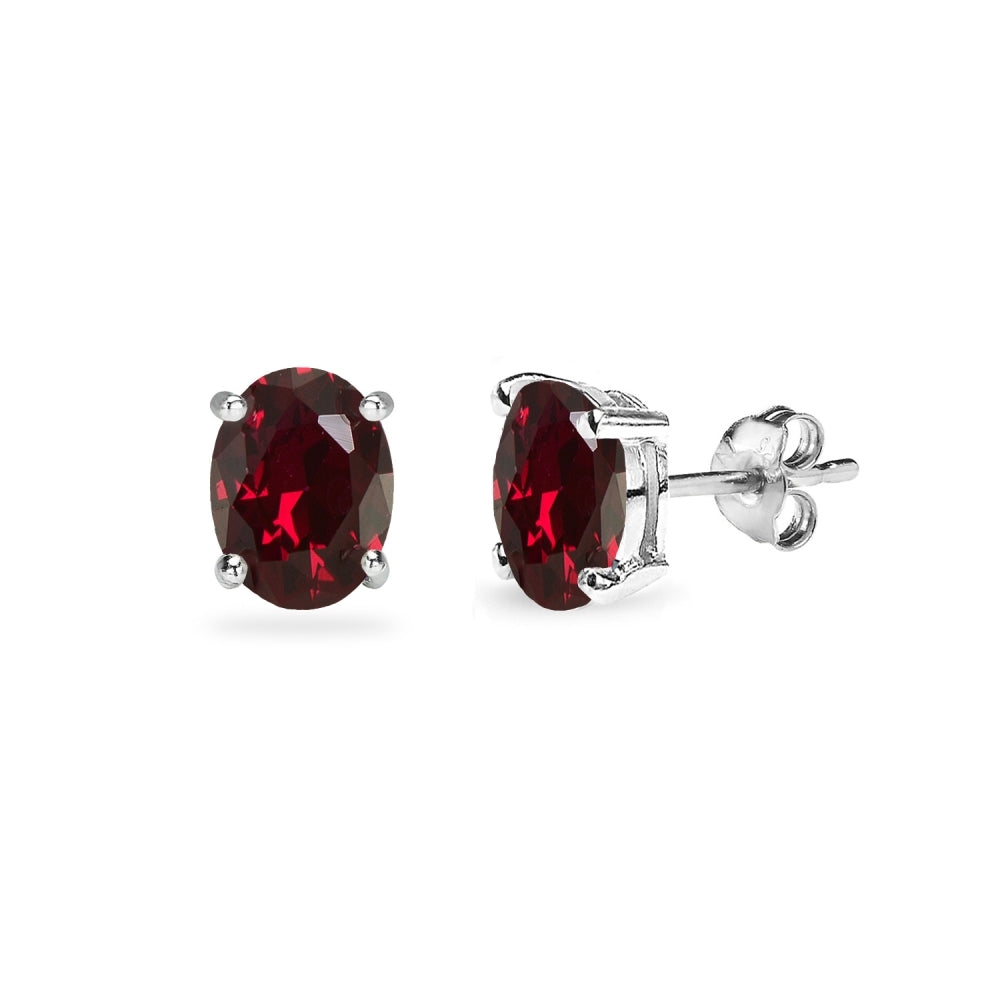 Sterling Silver Created Ruby 6x4mm Oval-Cut Solitaire Stud Earrings