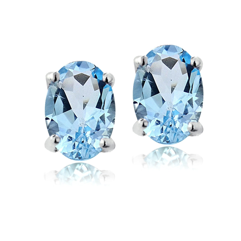 Sterling Silver 1 ct Swiss Blue Topaz 6x4 Oval Stud Earrings