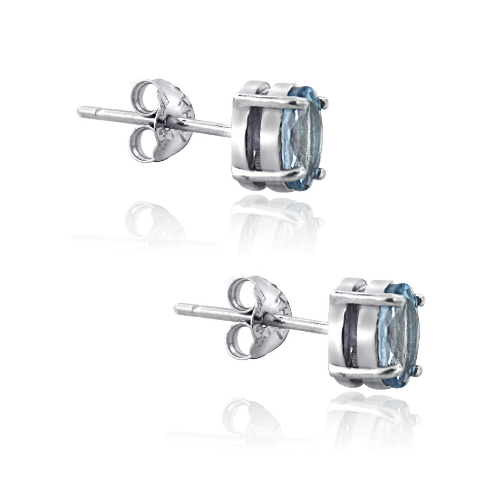 Sterling Silver Swiss Blue Topaz 6x4mm Oval Stud Earrings 1ct-3