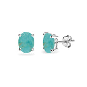 Sterling Silver Created Turquoise Oval 6x4mm Prong-set Stud Earrings