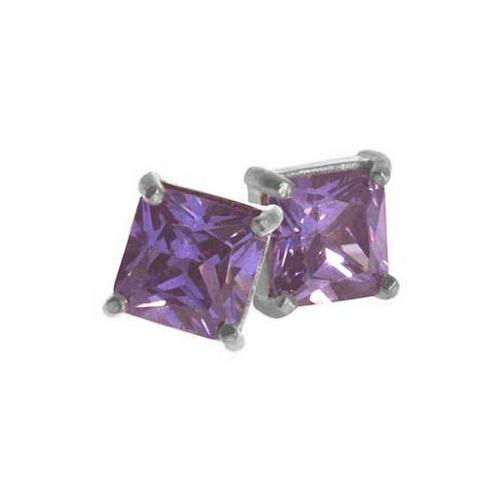 Sterling Silver Amethyst CZ Square 5mm Stud Earrings