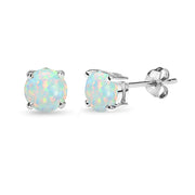Sterling Silver Created White Opal 6mm Round-Cut Solitaire Stud Earrings