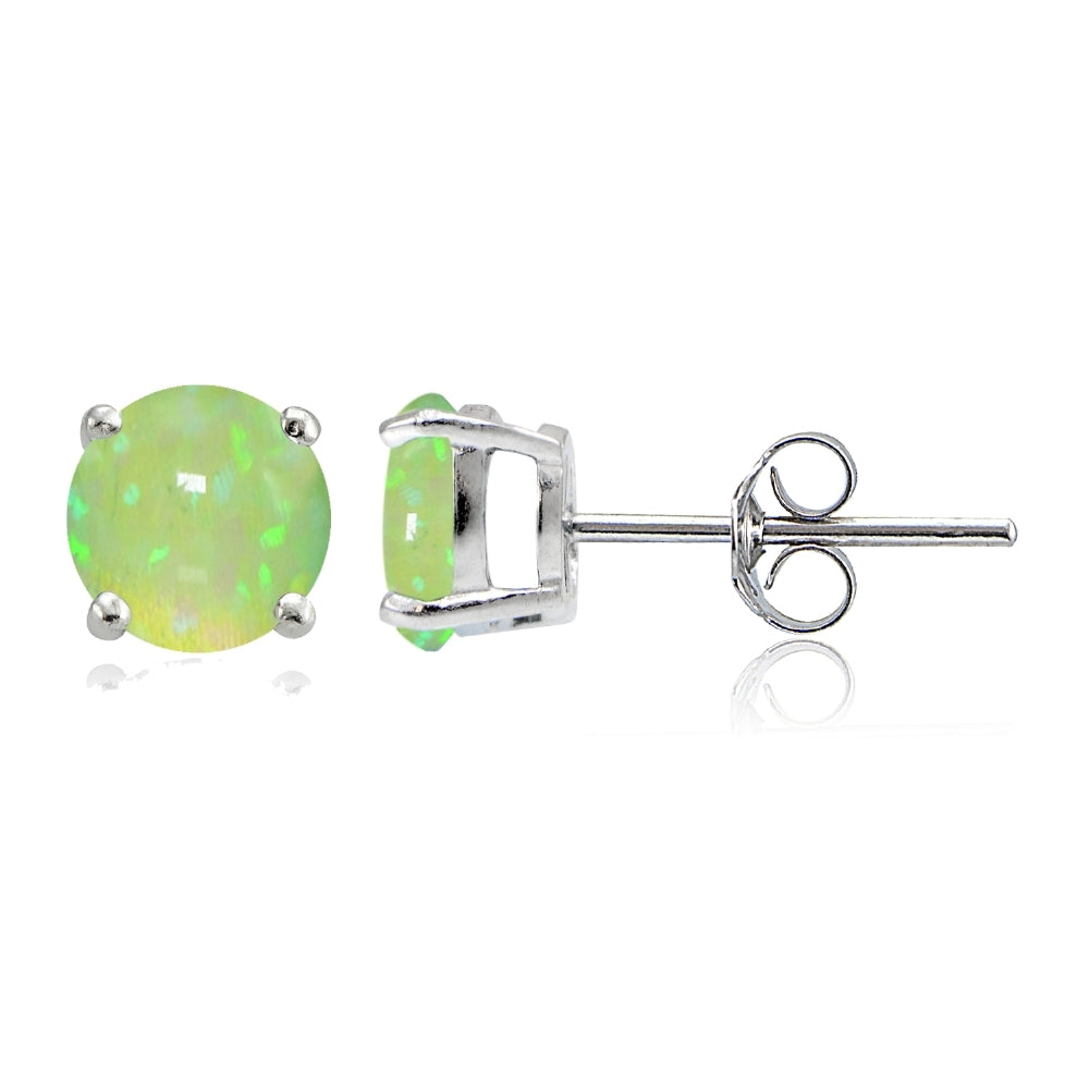 Sterling Silver Created Green Opal 6mm Round Stud Earrings