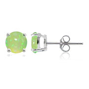 Sterling Silver Created Green Opal 6mm Round Stud Earrings