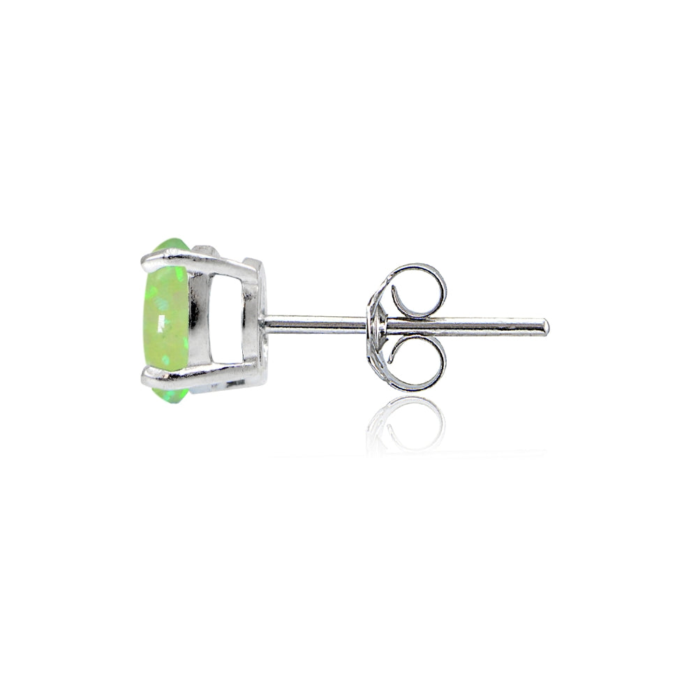 Sterling Silver Created Green Opal 6mm Round Stud Earrings-2