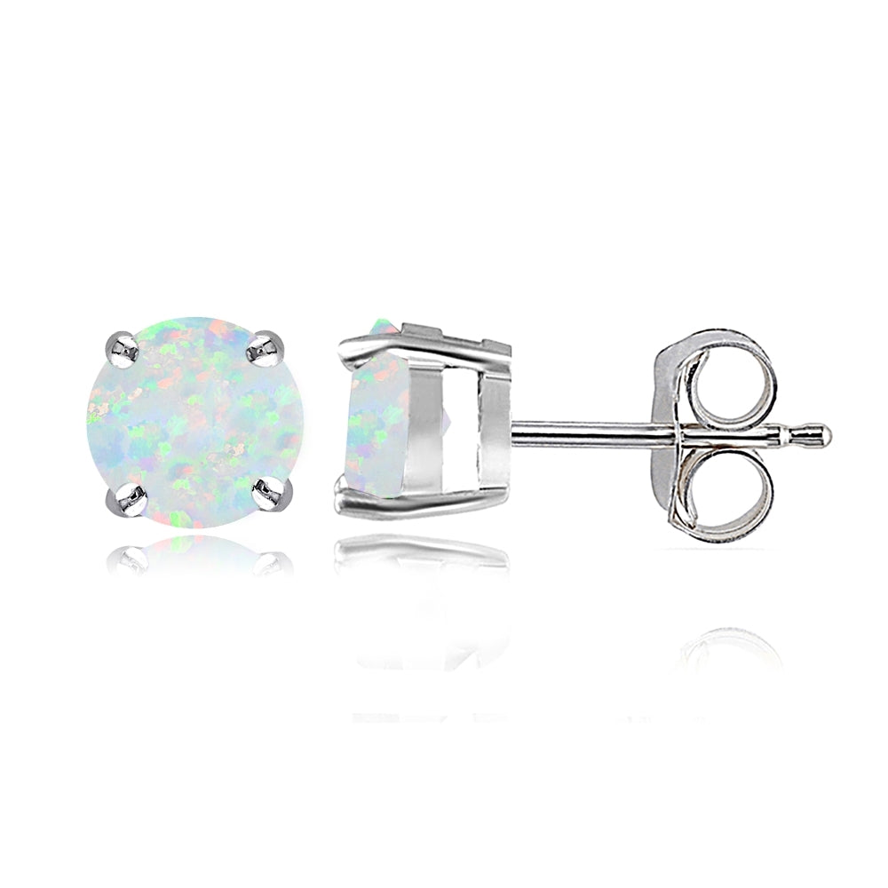 Sterling Silver Created White Opal 6mm Round Stud Earrings