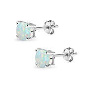 Sterling Silver Created White Opal 6mm Round Stud Earrings