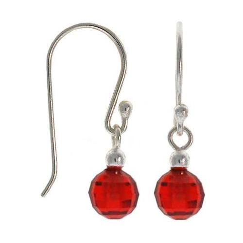 Sterling Silver Red CZ Ball Dangle Earrings