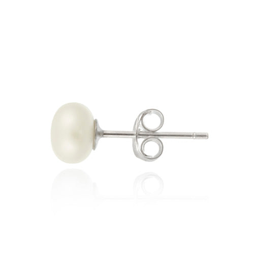 Sterling Silver Freshwater Cultured White Button Pearl 5.5-6mm Stud Earrings-2